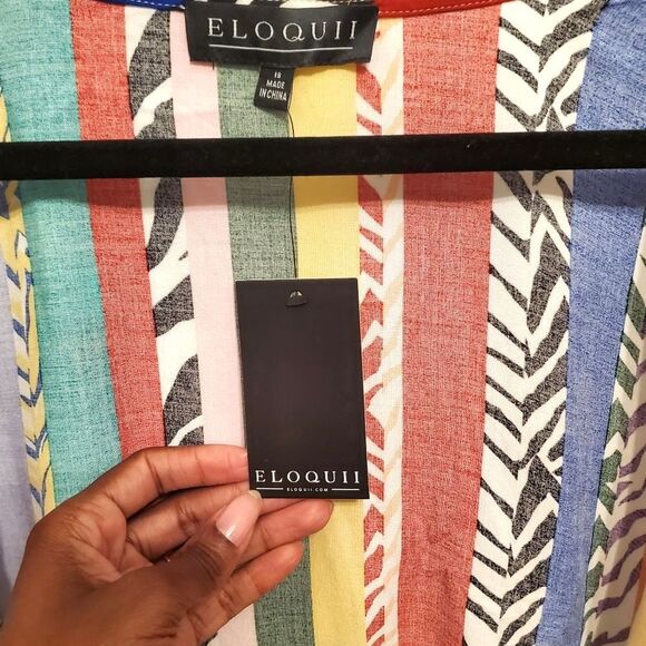 NWT ELOQUII Top & Pants Set Women's Size 16 Bright Multicolor Serenity Striped - Picture 7 of 15